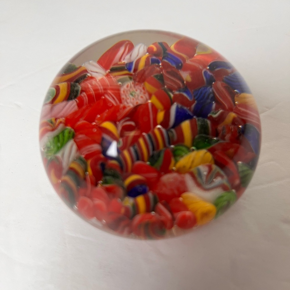 Glass Art Paperweight with Multi Colored Glass Fragments Pieces Inside‎